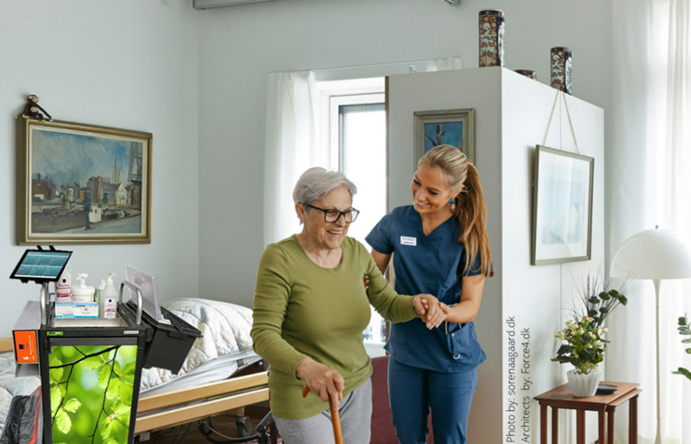 Møbler til opbevaring på plejehjem, CareServiceTrolley, plustuid forbedringstavler