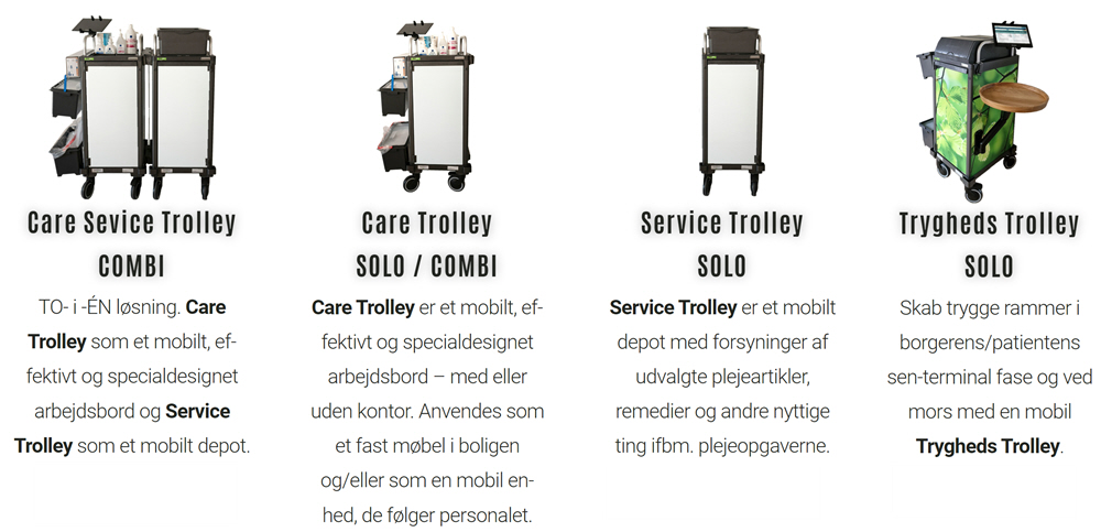 Møbler til opbevaring på plejehjem, CareServiceTrolley, plustuid forbedringstavler